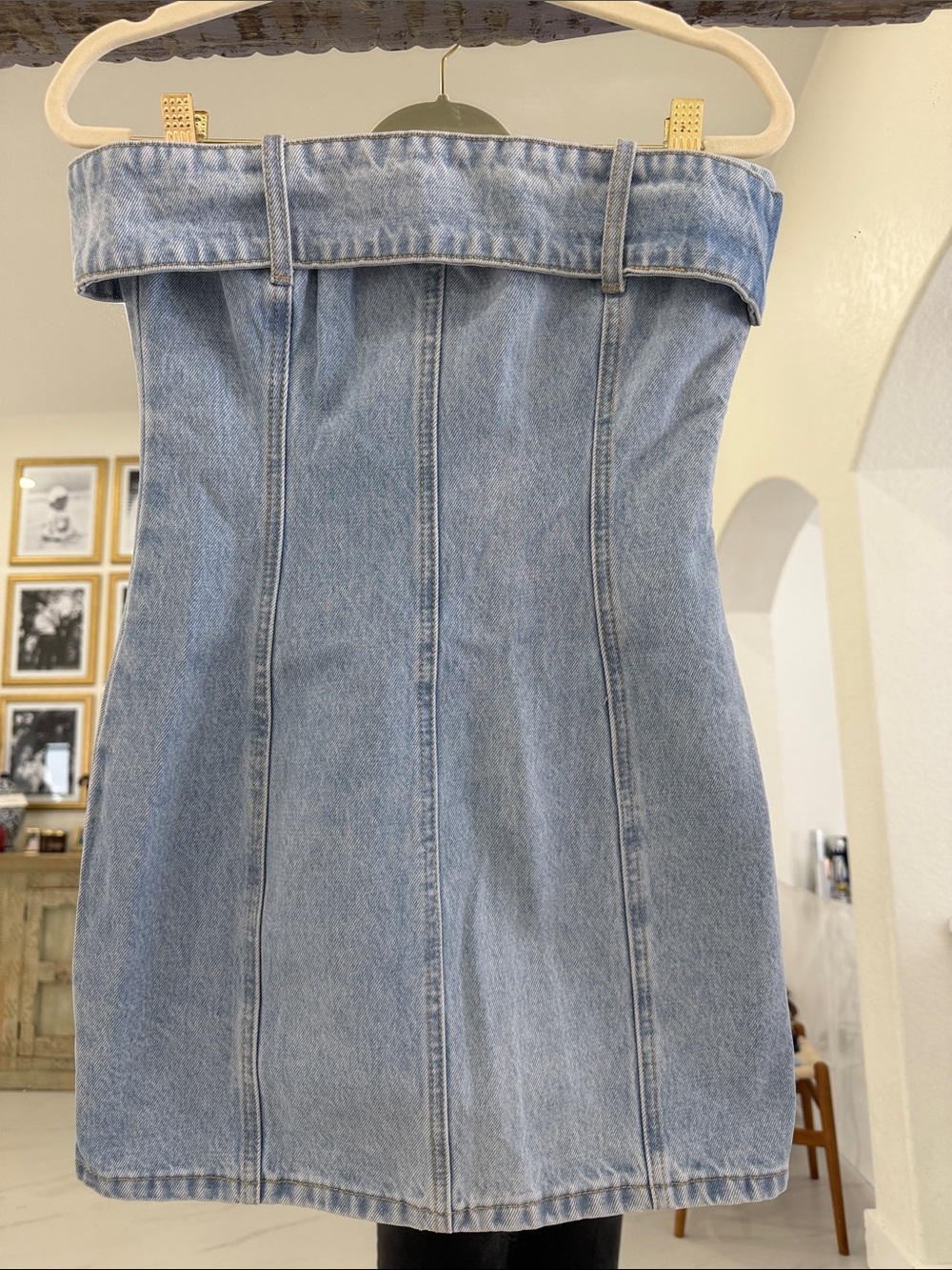 Meshki Light Blue Strapless Denim Mini Dress